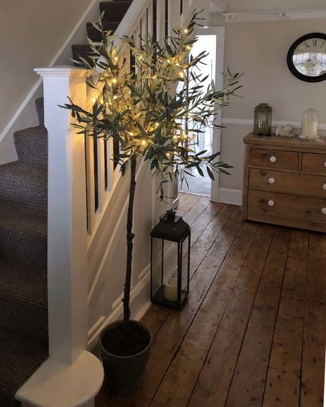 Cosy Autumn hallway... @pheebs_1 showing us how to create a warm welcome and style our beautiful faux olive tree to perfection 🖤… Cosy Hallway, Christmas Hallway, Country Cottage Interiors, Nordic House, Cosy Autumn, Hallway Inspiration, Narrow Hallway Decorating, Hallway Flooring, Warm Home Decor