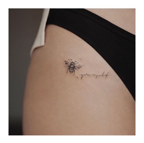 Bee Yourself Tattoo, Bee Rib Tattoo, Tiny Bee Tattoo Simple, Bee Tattoo Placement, Bee Kind Tattoo, Dainty Bee Tattoo, Tiny Bee Tattoo, Little Bee Tattoo, Cute Bee Tattoo