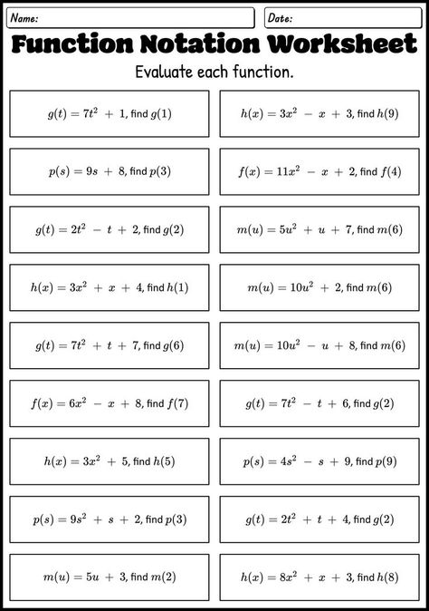 Our function notation algebra worksheets provide a comprehensive resource to reinforce understanding of function notation, allowing students to practice and improve their algebra skills. Unleash the full potential of your algebra students with our function notation algebra worksheets. #MathPractice #AlgebraSkills #FunctionNotation #functionnotationalgebra Algebra Equations Worksheets, Function Notation, Scientific Notation Worksheet, Equations Worksheets, Graphing Functions, Algebra Problems, Algebra Equations, Scientific Notation, Algebra Worksheets