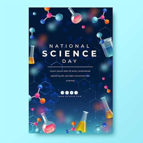 Free vector realistic national science d... | Free Vector #Freepik #freevector #science-poster #science-day #science-template #research-poster Science Banner Design, Science Exhibition Poster Design, Robotics Poster Design, Poster Science Design Ideas, Scientific Graphic Design, Tech Poster Design Inspiration, Chemistry Poster Design, Science Day Poster Design, Science Poster Design