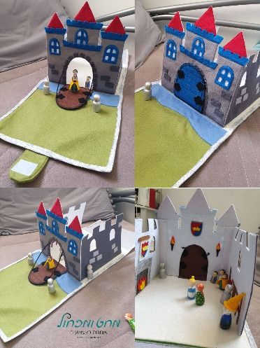 with a inner pocket for the peg dolls Felt Castle, Felt Doll House, Felt Toys Diy, Felt Play Mat, Fabric Doll House, Homemade Toys, Diy Kids Toys, Operation Christmas Child, Play Mats