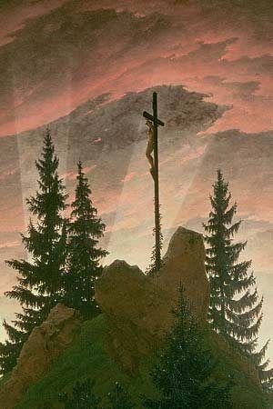 A thumbnail image showing Christ on the cross in Caspar David Friedrich's painting, Cross in the Mountains. Caspar David Friedrich Paintings, Casper David, David Friedrich, Art Criticism, Caspar David Friedrich, William Turner, Oil Painting Reproductions, Romantic Art, Painting Reproductions