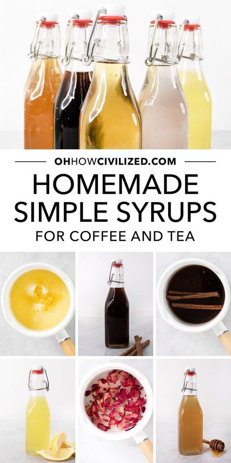 From brown sugar to cinnamon, these simple syrup recipes are easy to make from scratch at home. #simplesyrup #coffeerecipes #tearecipes #starbuckscopycat Starbucks Tea Recipes, Syrups For Coffee, Homemade Syrups, Homemade Coffee Syrup, Tea Syrup, Brown Sugar Simple Syrup, Simple Syrup Recipe, Cinnamon Simple Syrup, Simple Syrups