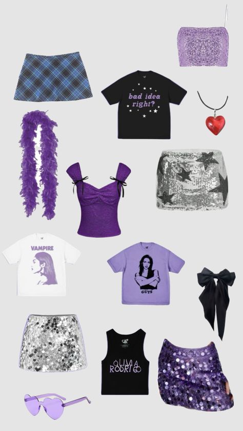 guts world tour outfit inspo ❤️💜 Consert Outfits, Cute Concert Outfits, Rave Concert, Winter Outfits Aesthetic, Sister Outfits, Concert Aesthetic, Concert Looks, Concert Fits, Event Outfit