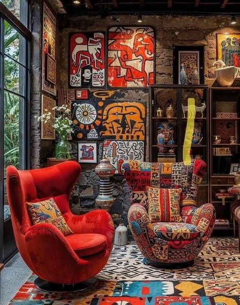 Boho Style Furniture, Art Studio Room, New Aesthetic, Maximalist Decor, Hauntingly Beautiful, Cafe Interior Design, Maximalism, Boho Chic Decor, Colorful Furniture