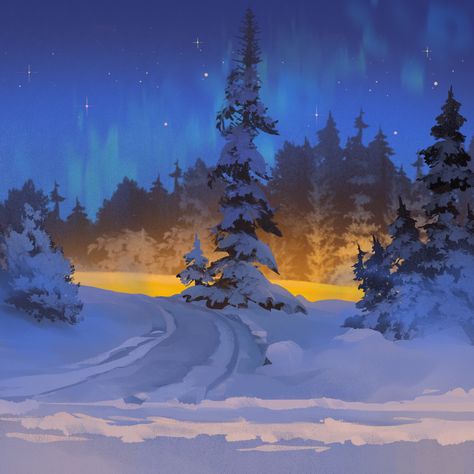 ArtStation - 020123 Snow Illustration, Nostalgic Art, Painting Snow, Forest Illustration, Landscape Concept, Winter Scenery, Landscape Scenery, Winter Art, Environment Design