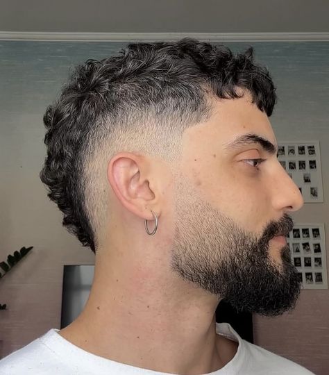 Haircuts For Medium Curly Hair Men, Men Short Hairstyle Curly, Curly Hair Buzzcut Men, Short Curly Modern Mullet, Low Skin Fade Curly Hair, Fade Haircut Long On Top, Fade Beard Styles For Men, Zero Fade Haircut Men, Frohawk Fade Men