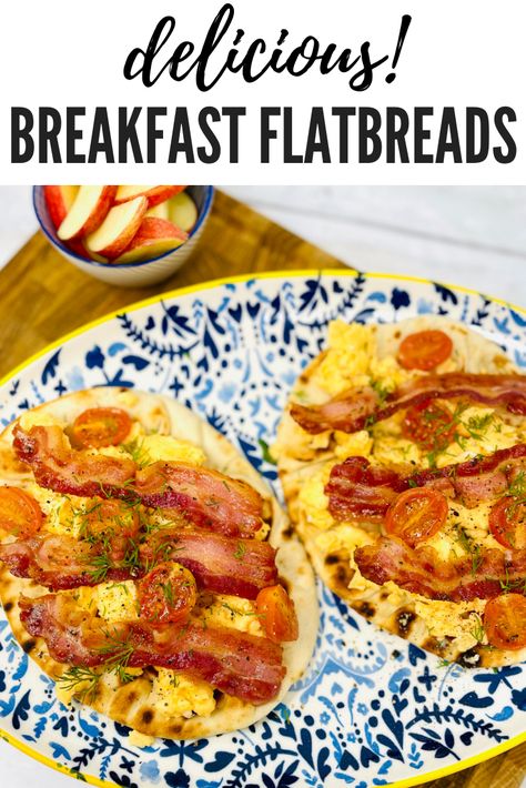 Breakfast Flatbread, Greek Flatbread, Blistered Tomatoes, Big Tasty, Breakfast Pizza Recipe, Fluffy Scrambled Eggs, Eggs And Bacon, Brunch Inspiration, Bacon And Eggs