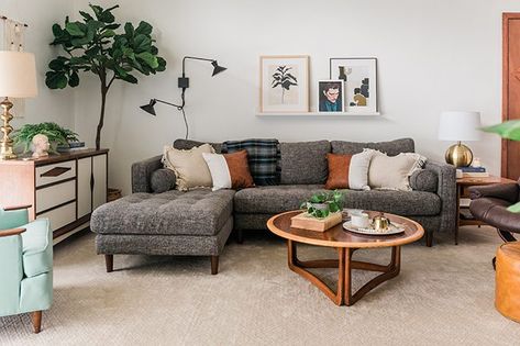 Article Sven Sectional Couch Review - Dream Green DIY Gray Sofa Living, Mid Century Modern Sectional Sofa, Grey Sofa Living Room, Grey Sectional Sofa, Living Room Reveal, Sectional Sofas Living Room, Grey Sectional, Diy Ikea, Sectional Sofa Couch