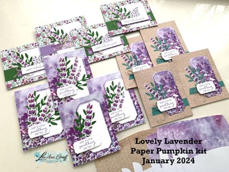 The January Lovely Lavender Paper Pumpkin kit is beautiful and so easy to create with. See my take on this months kit and other samples too. Get a pre-paid subscription and enjoy the joy of receiving a Paper Pumpkin kit each month! #Stamping, #Stampinup, #handmadecards, #papercrafting, #stampinup, #papercraftingideas, #cards, #cardmaking, #cardmakingideas, #flowerbug, #leeanngreff, #PaperPumpkin, #kits, #PaperPumpkinalternative, #LovelyLavender, Lavender Stamp, Paper Pumpkin Alternatives, Paper Pumpkin Stampin Up, Stampin Up Paper Pumpkin, Purple Cards, Pumpkin Cards, Lovely Lavender, Facebook Groups, January 2024