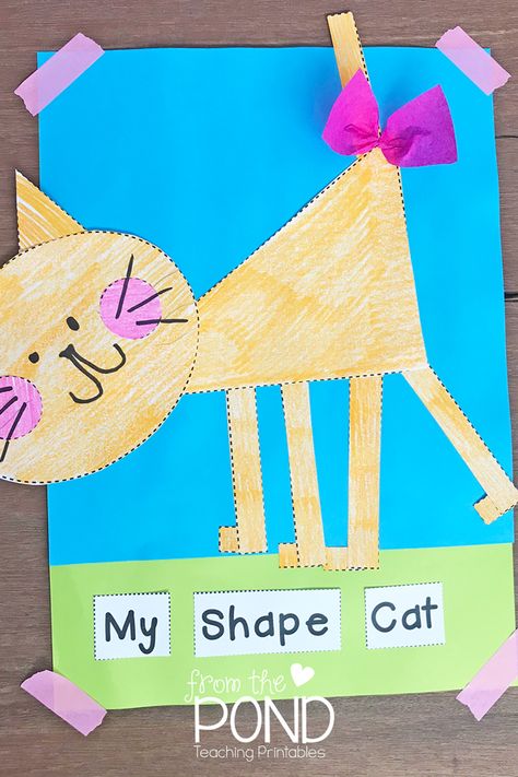 My Shape Cat & Paper Craft Techniques - Let us help you improve your classroom craft time. We've got several tips and tricks to teach your students specific techniques - Drawing Patterns, Paper Tearing, Paper Chipping, Fringing, Pleating, Paper Rolling, Twisting, & Tufting. Take a look at our demonstrations. | #FromThePond #PaperCraftTechniques #DrawingPatterns #PaperTearing #PaperChipping #Fringing #Pleating #PaperRolling #Twisting #Tufting #TeacherTips #PaperCrafts Cat Paper Craft, Tearing Paper, Shape Animals, Preschool Shapes, Shapes Craft, Digital Divide, Divide And Conquer, Cat Paper, Teaching Printables