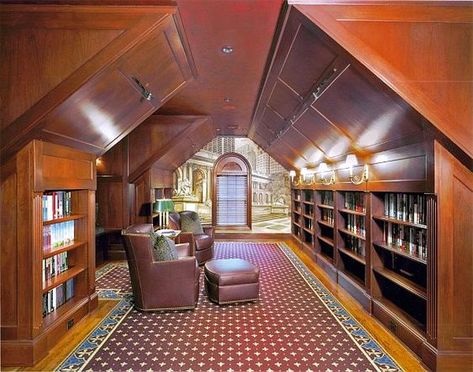 Attic Library, Attic Office, Attic Renovation Ideas, Finished Attic, Attic Playroom, Attic Conversion, Attic Room, Attic Design, Attic Bathroom