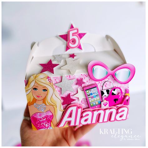 Barbie Favor Boxes, Barbie Party Decorations, Barbie Birthday Party, Gable Boxes, Barbie Birthday, Barbie Party, Birthday Box, 4th Birthday Parties, Party In A Box