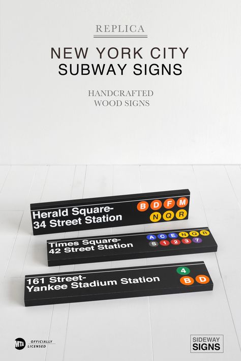 MTA Officially Licensed New York City subway signs. All signs are handcrafted in the U.S. one at a time. We don't use any vinyl or stick on letters. With over 400+ station signs to choose from, we've got you covered. Or request a custom sign. We also have other city signs, and street signs. Check us out! Nyc Themed Room, City Themed Bedroom, Subway Signs, Nyc Themed Bedroom, Subway Decoration, New York Sign, New York Themed Room, New York Themed Bedroom, Nyc Subway Art