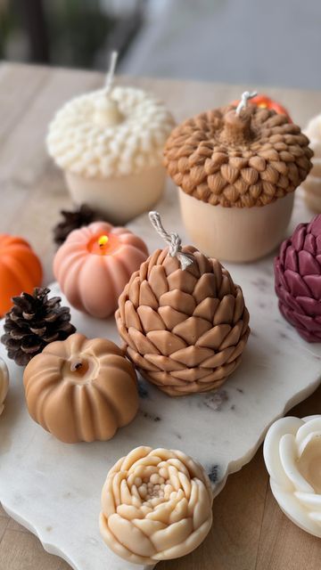 Home Pro Idea on Instagram: "Fall in love with our adorable fall-themed candles! 🍂 From pumpkins and acorns to pine cones and flowers, our collection is sure to bring a cozy and festive atmosphere to your home. Handcrafted with love and infused with delightful autumnal scents, these candles are the perfect way to celebrate the season. 🍁 #fallcandles #handmade #homedecor #cozyvibes #autumn #candles #falldecor #seasonaldecor # homeproidea" Candle Photography Ideas, Autumn Candles, Themed Candles, Candles Photography, Fall Candles, Christmas Candles, Autumn Theme, Pine Cones, Candle Making