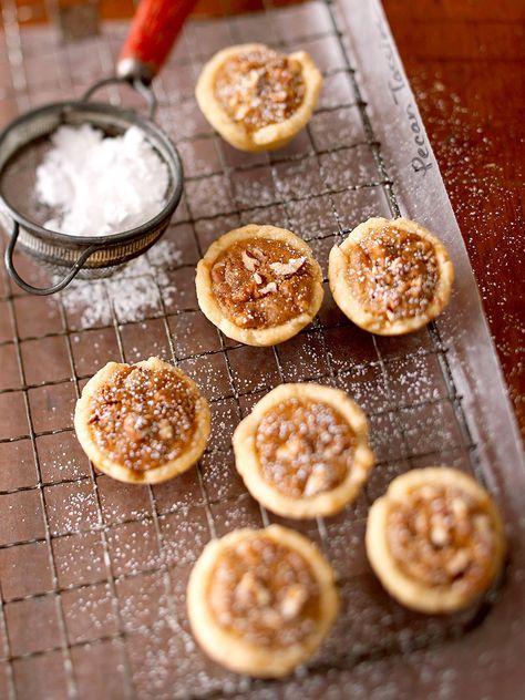 These bite-size pecan pies have adorned holiday platters for years. For a subtle change of pace, use chopped mixed nuts in place of the pecans. Walnut Tassies Recipe, Thankgiven Recipe, Bite Size Pecan Pie, Vintage Holiday Recipes, Tassies Recipe, Pecan Tassies, Hot Chocolate Cookies Cups, Apple Oatmeal Cookies, Fall Cookie Recipes