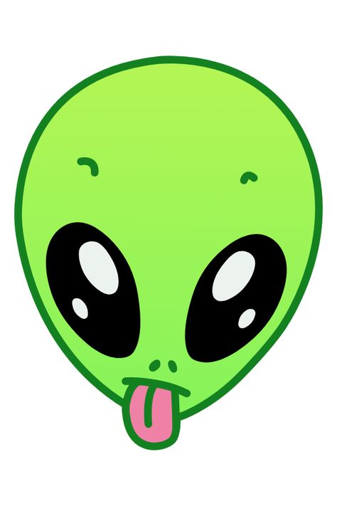 A cute sticker of an Alien that is showing his tongue to humans that are trying to confirm that little green man exists. Better luck next time humans! . Cute Alien Drawing Easy, Alien Cartoon Aesthetic, How To Draw Alien, Alien Stickers Aesthetic, Alien Cute Drawing, Alien Illustration Cute, Alien Head Drawing, Cool Alien Drawings, Alien Drawing Easy