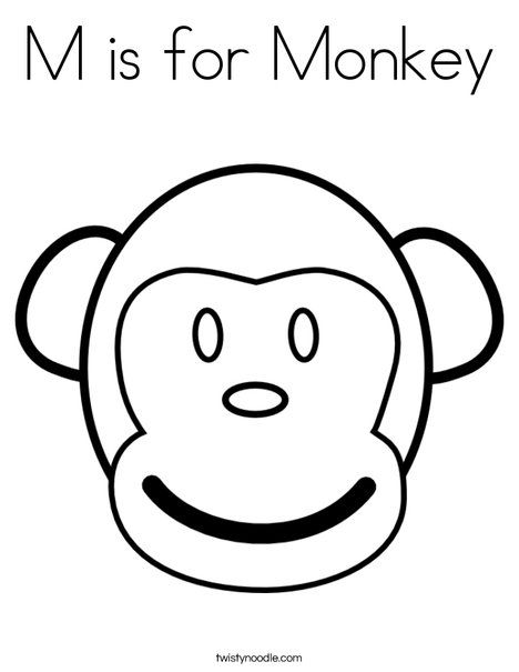 M is for Monkey Coloring Page - Twisty Noodle Hanging Monkey Template, M Is For Monkey, Monkey Template, Preschool Creative Art, 5 Little Monkeys, Monkey Coloring Pages, Monkey Crafts, Monkey Mask, Hanging Monkey