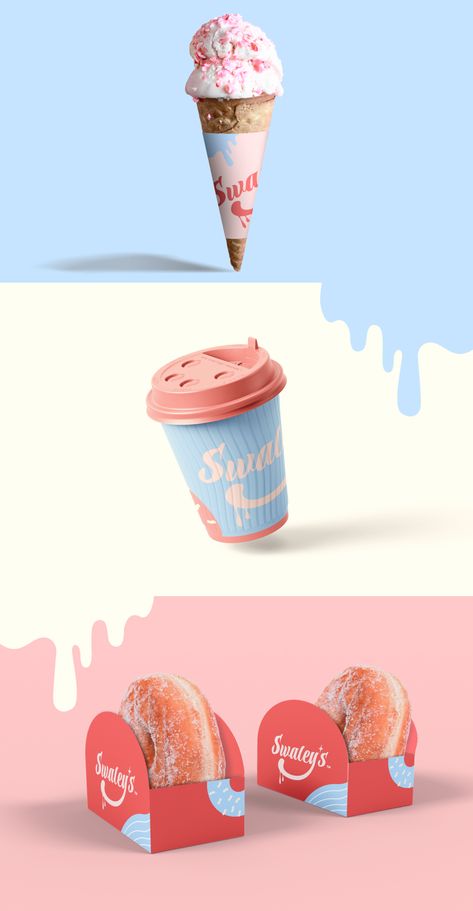 Bright Social Media Design, Quirky Social Media Design, Fun Playful Branding, Ice Cream Social Media Design, Packaging Design Bag, Pink Brand Identity, Ice Cream Branding Design, Ice Cream Social Media, Quirky Branding