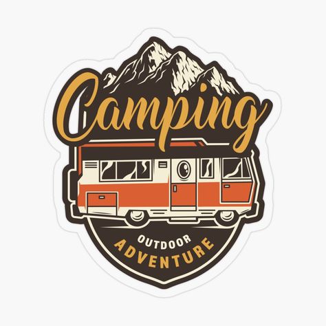 Camping cars tent camping travel Mountains trees Jungle by TiS NooW | Redbubble Camping Logo Design, Thick Fonts, Kombi Trailer, Camping Vector, Camping Logo, Badge Illustration, Calligraphy Cursive, Camping Journal, Emblem Design