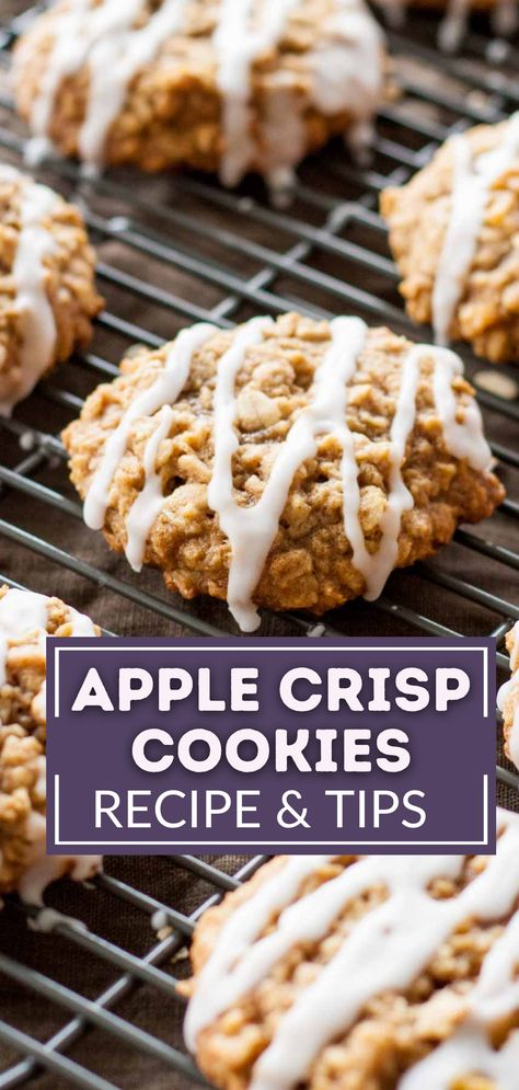 Apple Oatmeal Raisin Cookies, Oatmeal Cookie Recipes Easy Simple, Fresh Apple Cookies Recipes, Caramel Apple Crisp Cookies, Recipes Made With Applesauce, Apple Crisp Cookies Recipe, Apple Sauce Cookies Recipe, Apple Pie Cookies Easy, Apple Pie Filling Cookies