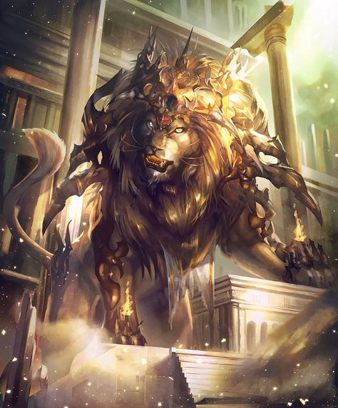 Card: Lion of the Golden City Sif Dark Souls, Mystical Animals, Beast Creature, Golden City, Mythical Animal, Fantasy Beasts, Lion Art, Fantasy Creatures Art, Fantasy Monster