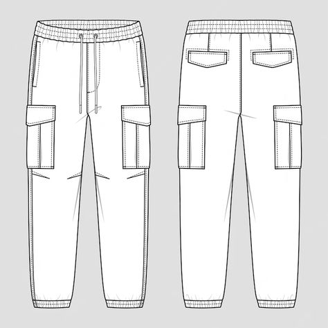 Cargo Pants Design Sketch, Joggers Flat Sketch, Cargo Pants Template, Designer Pent, Cargo Pants Mockup, Cargo Pants Design, Cargo Joggers Mens, Pants Mockup, Utility Pants Men