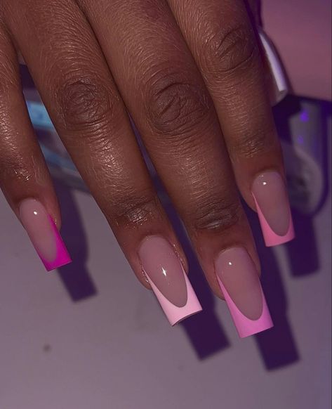 Color French Tip Nails, Hot Pink French Tip, Colorful French Tip Nails, Press On Nails With Glue, Rose Pink Nails, Pink French Tips, Black Press On Nails, Press On Nails Black, Pink French Tip