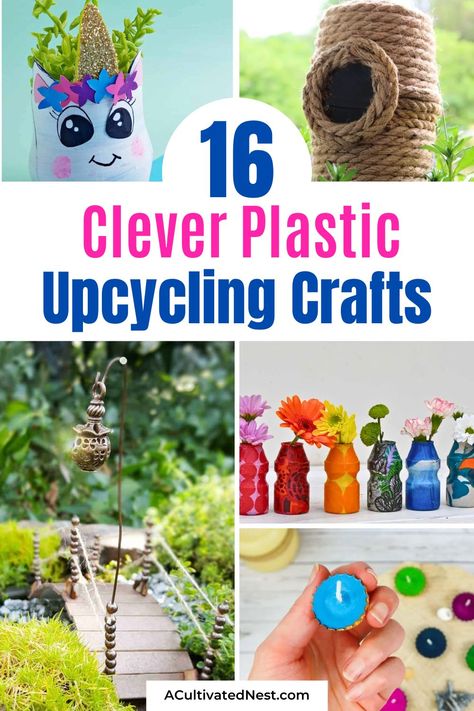 16 Clever Plastic Packaging Upcycle Crafts- Turn trash into treasure with these creative plastic packaging upcycle crafts! From soda bottles to yogurt containers, learn how to transform everyday waste into beautiful and useful creations. Get inspired to reduce waste and unleash your inner crafter today! | #DIYProjects #RecycleCrafts #CraftyIdeas #upcycling #ACultivatedNest Upcycled Crafts For Kids, Upcycle Plastic Containers, Recycled Crafts Useful Creative, Recycled Crafts Upcycling, Trash To Treasure Ideas, Plastic Container Crafts, Mothers Day Crafts Preschool, Upcycle Crafts, Trash Into Treasure