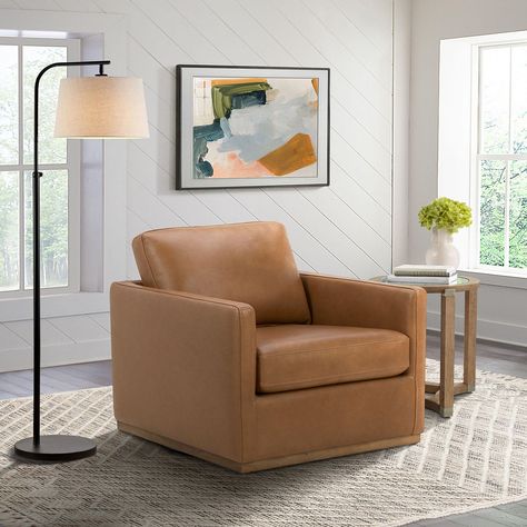 Cole & Rye Modern Farmhouse Leather Swivel Chair, Saddle - Sam's Club Leather Swivel Chair Living Room, Contemporary Living Room Chairs, Farmhouse Accent Chair, Round Swivel Chair, Comfortable Living Room Chairs, Upholstered Chaise Lounge, Farmhouse Living Room Furniture, Tufted Accent Chair, Swivel Glider Recliner