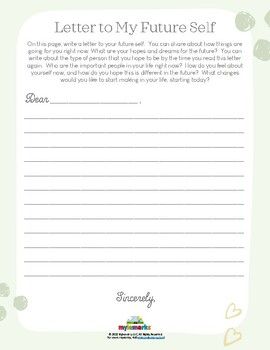 On this page, write a letter to your future self.You can share about how things are going for you right now. What are your hopes and dreams for the future?You can write about the type of person that you hope to be by the time you read this letter again.Who are the important people in your life right now?How do you feel about yourself now, and how do you hope this is different in the future?What changes would you like to start making in your life, starting today? This resource is taken from The S Self Esteem Group Therapy, Building Self Esteem Activities, Self Confidence Therapy Activities, Self Love Group Activities, Ocd Interventions For Teens, Self Esteem Group Activities, Positive Affirmation Worksheet, Self Esteem Worksheets For Adults, Self Worth Activities For Teens