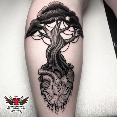 Blackwork Tree Tattoo, Tree Tattoo Black, Acorn Tattoo, Instagram Heart, Botanical Tattoo, Dot Work Tattoo, Anatomical Heart, Tattoo Supplies, Neo Traditional