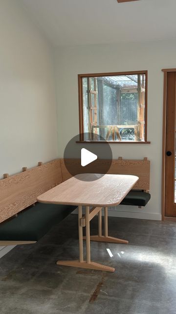 Phil Jackson on Instagram: "Show & Tell – building out a corner dining area on a 1970s ranch home with custom millwork + furniture #design #customfurniture #architecturalmillwork #floatingbench #douglasFir #interiordesign #remodeling #1970s #borge" Corner Dining Area, Corner Bench Dining Table, Corner Dining Bench, Expand Furniture, Phil Jackson, Corner Bench, Kitchen Nook, Dining Table With Bench, Ranch House