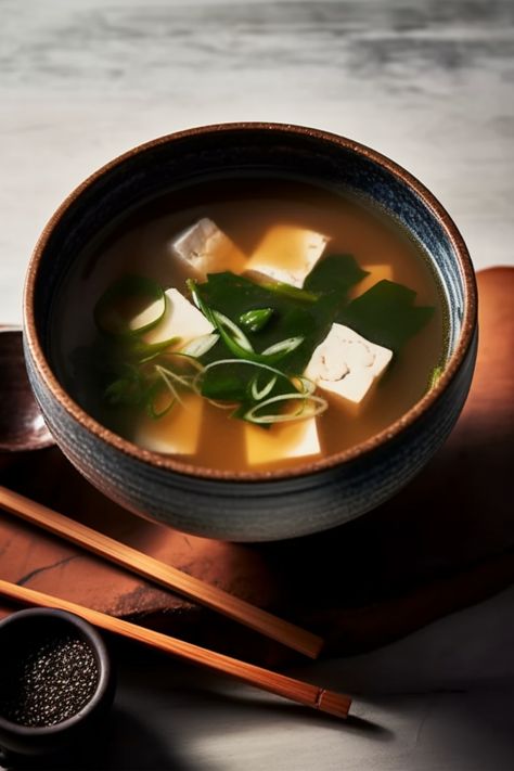 Miso soup is a traditional Japanese soup that has been enjoyed for centuries. It is a simple and healthy soup made from miso paste, which is a fermented soybean paste, and dashi, a broth made from dried bonito flakes, seaweed, or other ingredients. Miso Soup Aesthetic, Winter Food Photography, Traditional Japanese Breakfast, Photo Japon, Liquid Fast, Traditional Japanese Food, Japanese Noodle Dish, Broth Bowls, Asian Food Photography