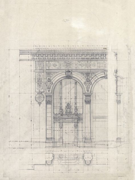 Museum Brochure, Palace Design, Architectural Drafting, Antiques Repurposed, Architecture Antique, Paris Opera House, Neo Baroque, Elevation Drawing, Architecture Elevation