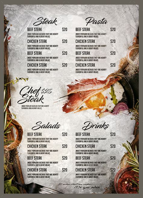 Steak Menu Steak Menu Design, Steak Dinner Party, Grilled Steak Dinner, Steak House Menu, Dinner Party Menu Ideas, Steakhouse Dinner, Party Menu Ideas, Steak Menu, Menu Brochure