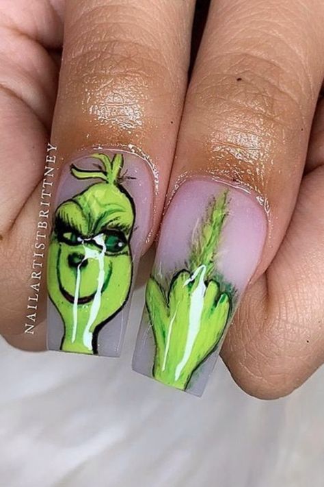 Cute Winter Nails Acrylic Short Simple, Cute Christmas Nails Grinch, Grinch Christmas Nails Easy, Ugly Christmas Nails Funny, Christmas Nails Short Grinch, Matt Winter Nails, Christmas Nails Crazy, Cute Grinch Nails, The Grinch Christmas Nails