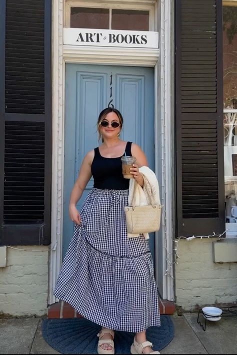 #BEAUTY, #RELATIONSHIPS #Fashion #Animals #Outfits #Winter Outfits #Animals Gingham Midi Skirt Outfit, Tank Top Skirt Outfits, Gingham Maxi Skirt, Stripe Skirt Outfit, Gingham Skirt Outfit, Striped Skirt Outfit, Style Your Clothes, Maxi Skirt Outfit Summer, Platform Sandals Summer