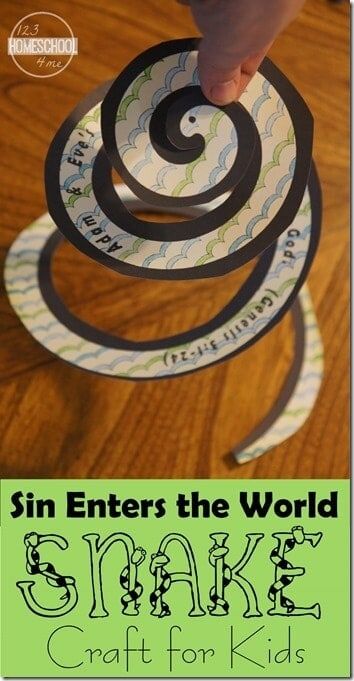 Sin Entered the World - super cute snake craft perfrect to use in Sunday School with preschool, kindergarten, first grade, and 2nd grade kids learning about Adam and Eve and the garden of Eden. Super cute and easy to make bible craft #sundayschool #craftsforkids The First Sin Craft, Sin Enters The World Craft, Adam And Eve Snake Craft, Adam And Eve Sinned Craft, 3rd Grade Ccd Activities, Adam And Eve Lesson For Kids, Garden Of Eden Crafts For Kids, Creation Crafts For Kids Sunday School, Garden Of Eden Craft