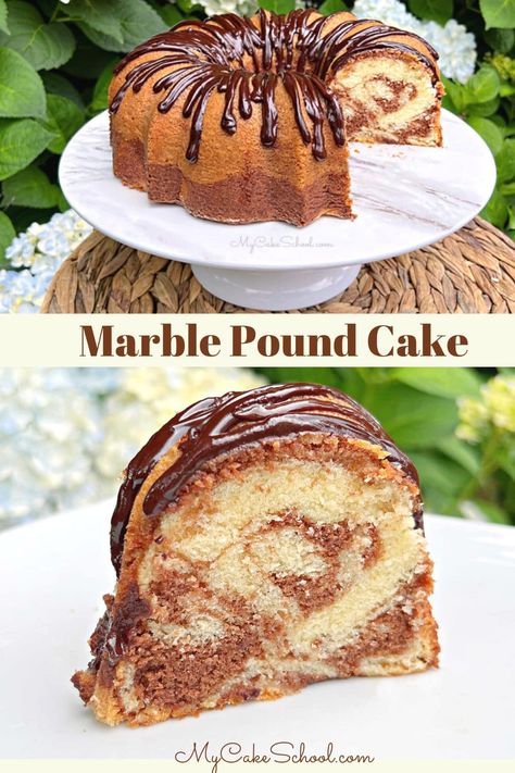 Marble Pound Cake | My Cake School Whipping Cream Pound Cake, Marble Pound Cake, My Cake School, Pound Cake Recipes Easy, Lemon Pound Cake Recipe, Marble Cake Recipes, Pound Cakes, Different Cakes, Marble Cake