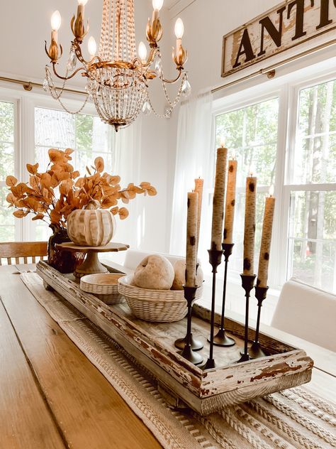 Warm Neutral Fall Table - Deb and Danelle Table Fall Decor, Fall Stems, Fall Dining Table, Fall Dining Room, Autumn Dining, Fall Table Centerpieces, Table Decorating, Neutral Fall Decor, Fall Decor Inspiration