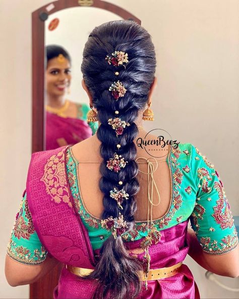 14 Likes, 0 Comments - HairStyleRukku (@hairstylerukku) on Instagram: “Her choice of hairstyle is just awesome... . Mua @queenbeezmakeover  . #hairstylerukku…” Indian Hairstyles For Saree, Wedding Reception Hairstyles, Loop Braid, South Indian Wedding Hairstyles, Hairstyle Indian, Reception Hairstyles, Bridal Hairstyle Indian Wedding, Hair Style On Saree, Saree Hairstyles