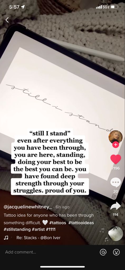 Stand Still Tattoo, I’m Still Here Tattoo, Still I Stand Tattoo, Still Standing Tattoo, Still Here Tattoo, Personal Growth Tattoo, Song Lyric Tattoos, Song Tattoos, Cute Simple Tattoos