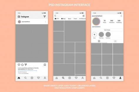 Instagram interface template premium Pre... | Premium Psd #Freepik #psd #mockup #phone #social-media #instagram Fake Instagram Post Template, Fake Social Media Template, Fake Instagram Template, Instagram Story Layout Template, Instagram Page Template, Instagram Post Template Background, Instagram Interface, Instagram Overlay, Ig Post Template