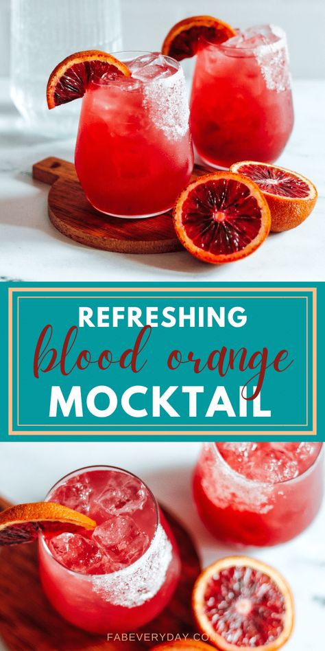 Blood Orange Mocktail Recipe - Fab Everyday Orange Non Alcoholic Drinks, Orange Juice Mocktail Non Alcoholic, Blood Orange Mocktail Recipes, Orange Juice Drinks Alcohol, Red Mocktails Non Alcoholic, Fun Mocktail Recipe, Mocktail Recipes Non Alcoholic, Blood Orange Drink, Blood Orange Mocktail