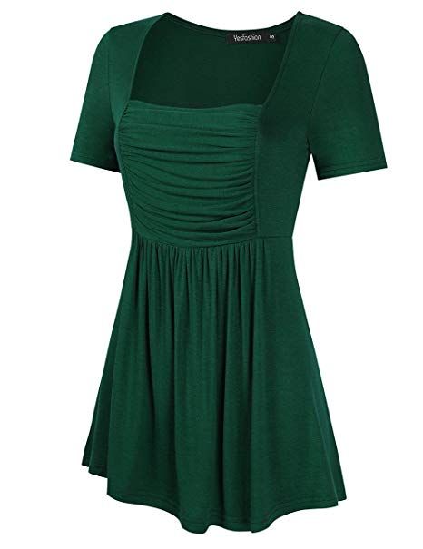 Yesfashion Womens Square Neck Ruched Tops Empire Waist Tunics Short Sleeve Dark Green L at Amazon Women’s Clothing store: Womens Peplum Tops, Empire Waist Tops, Amazon Women, Winter Looks, Empire Waist, Square Neck, Tunics, Peplum Top, Clothing Store