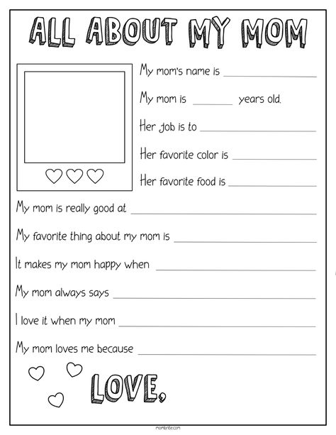 Mother’s Day Questionnaire: All About My Mom Printable | Mombrite All About My Mom, Mothers Day Crafts Preschool, Mother's Day Theme, Kids Questions, Mother's Day Printables, Mother's Day Projects, All About Me Preschool, Mother's Day Activities, All About Mom