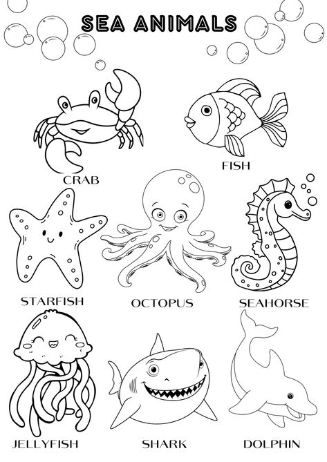 Sea Animal Worksheets Preschool, Sea Animals Worksheets For Preschool, Sea Animals Worksheet For Kindergarten, Sea Animal Worksheet, Sea Animals Worksheets For Kids, Sea Animals Activities For Preschool, Esl Crafts, Sea Animals Preschool, Sea Animal Coloring Pages