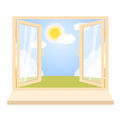 Vector open window with sunny day scene ... | Premium Vector #Freepik #vector #window-view #open-window #window #landscape Window Landscape, Window Clipart, Lap Book Templates, Lap Book, Window Drawing, Kindergarden Activities, Book Templates, Sun Illustration, Kids Vector