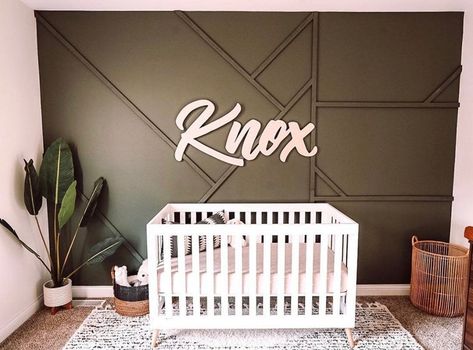 Accent Wall With Name Sign, Baby Names On Wall In Nursery, Shiplap Nursery, Nursery Accent Wall, Accent Wall Designs, Baby Boy Room Nursery, Wall Wood, Boy Decor